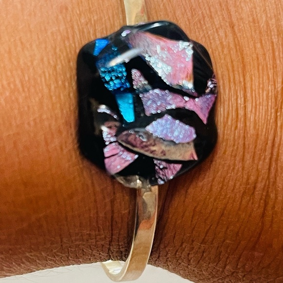 Southwest Signed Sterling  Dichroic Glass Stone Cuff Bracelet Sz 6.25-6.5 - Picture 3 of 11